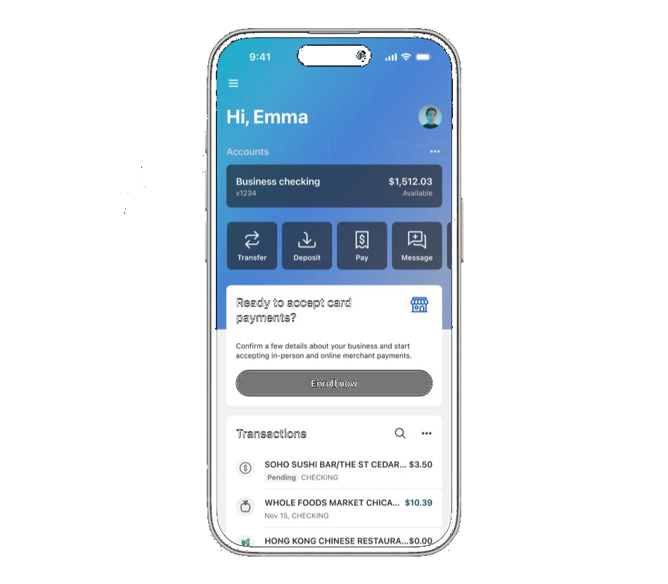 Mobile banking app showing a Tap2Local enrollment prompt on an iPhone